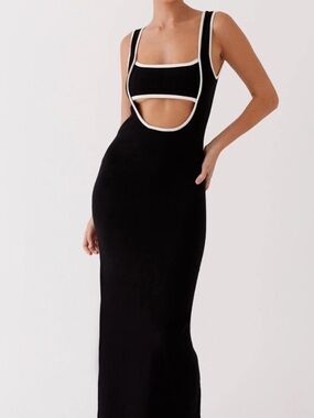Peppermayo Black Knit dress, backless with white trim